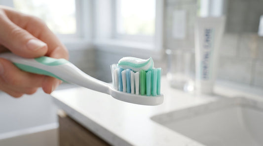 Close-up of a toothbrush with toothpaste, illustrating proper dental care and fluoride protection for oral health blog.